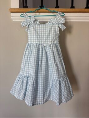 Tahari Light Blue Gingham Tie-Shoulder Sundress for Girls